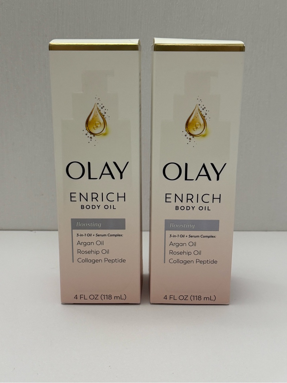 Olay Enrich Boosting Body Oil 4oz Lot of 2 Argan Rosehip Oil Collagen Peptide